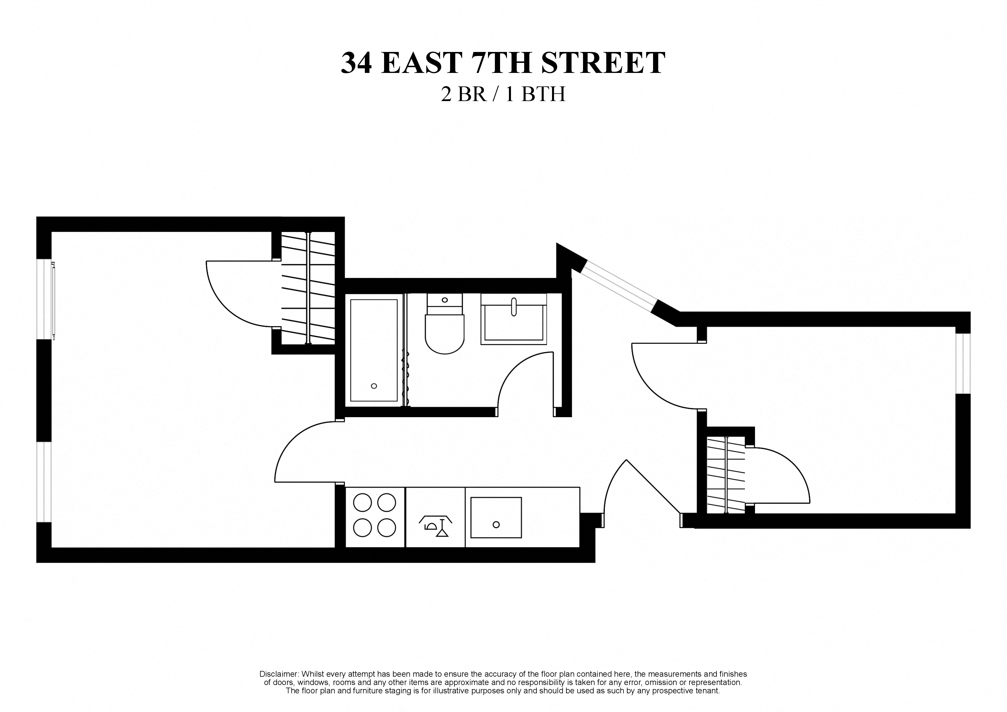 Floor plan for 2 beds, 1 bath